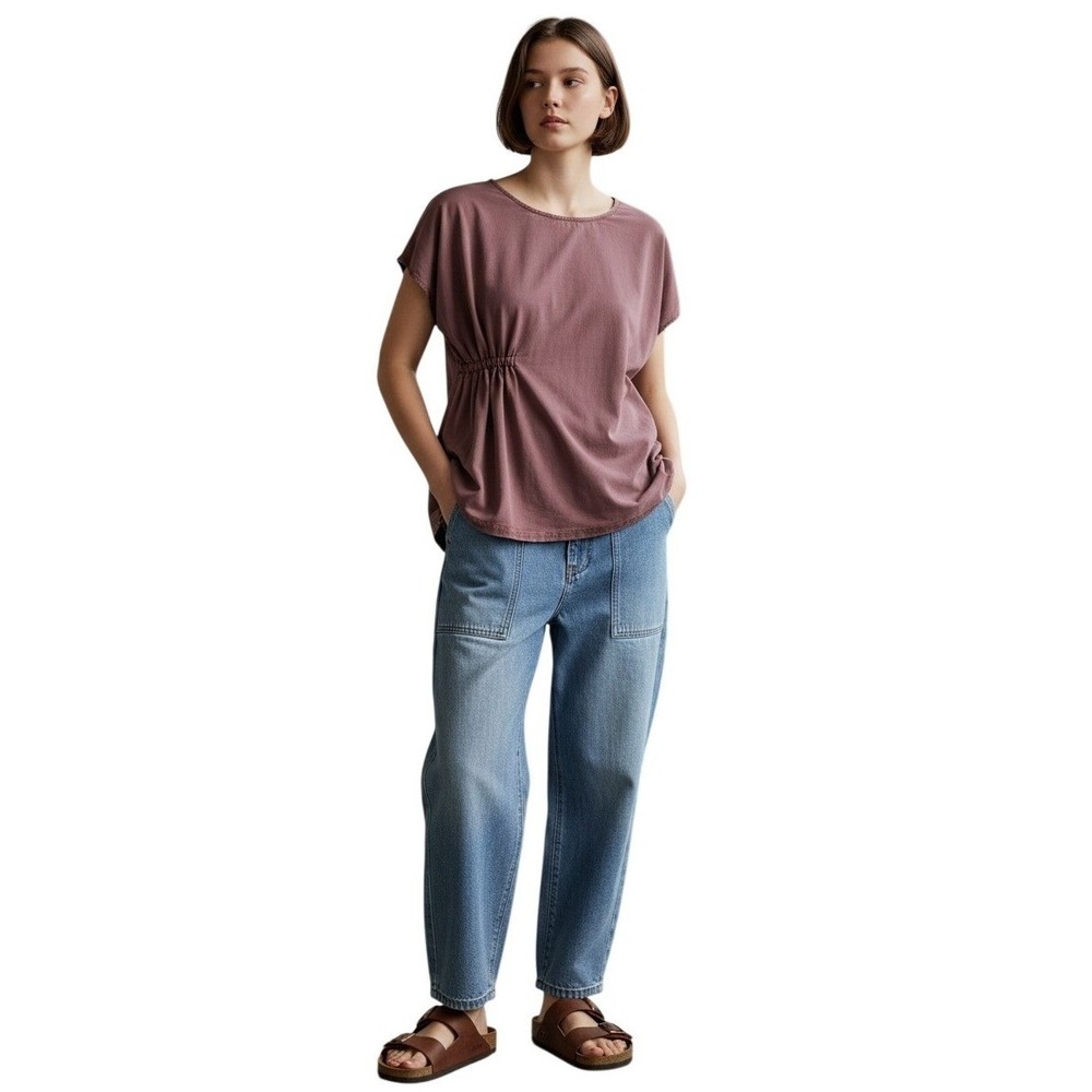 AG Adriano Goldschmied Top Mauve Cinched Waist‎ Dolman Sleeve Raw Hem Small